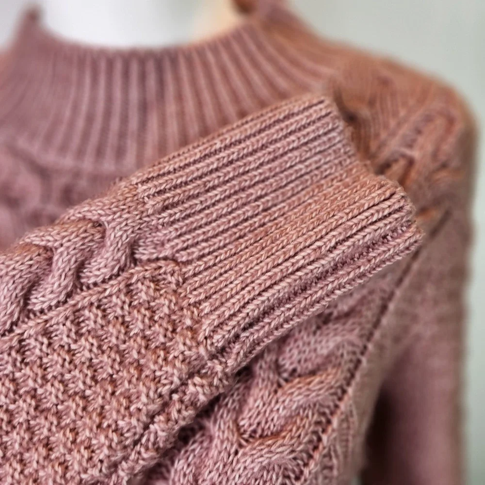 Abercrombie & Fitch Cable Knit Mock Neck Sweater Small Dusty Rose Chunky Preppy‎